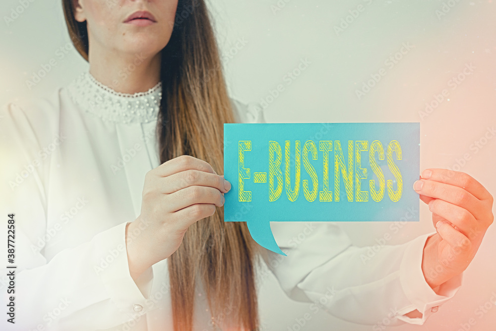 Poster writing note showing e business. business concept for the process of conducting commercial transacti