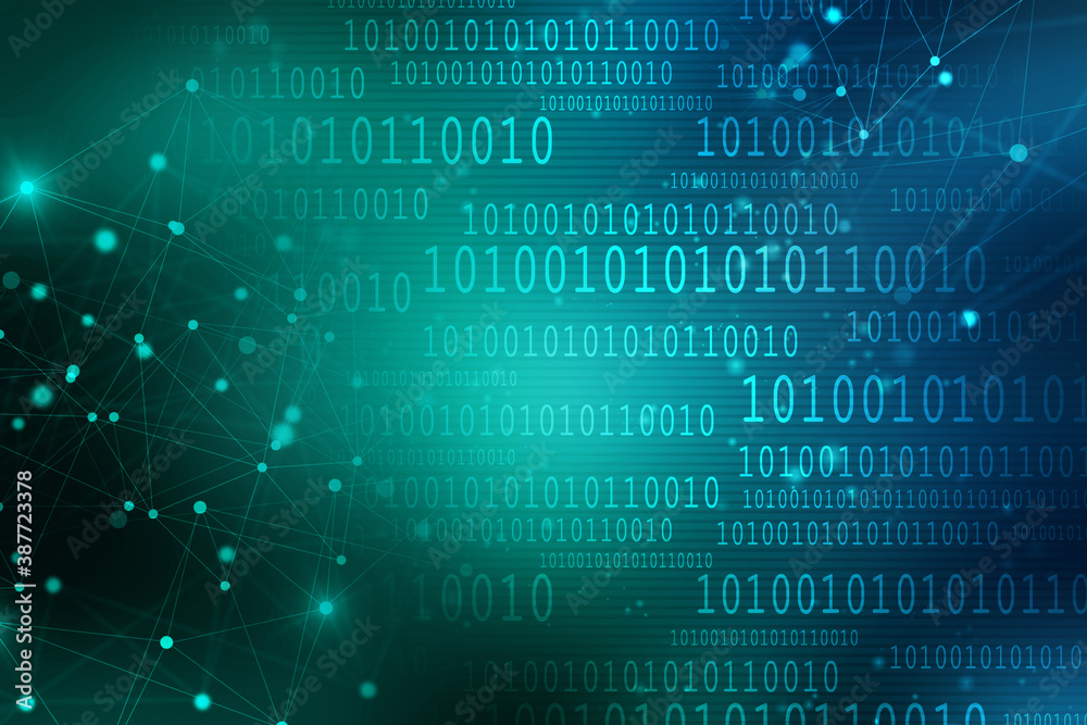 Poster 2d illustration abstract digital binary data on computer screen