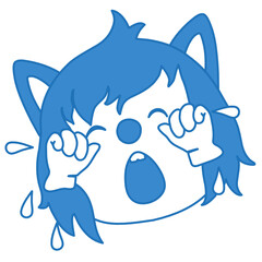 emoticon with a crying wolf, from the eyes of which tears sprinkle, vector color clip art  on white isolated background