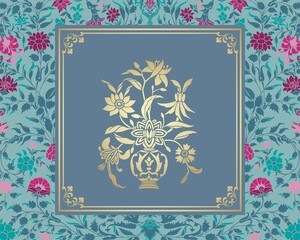Naklejka premium wedding card design, paisley floral pattern , India 