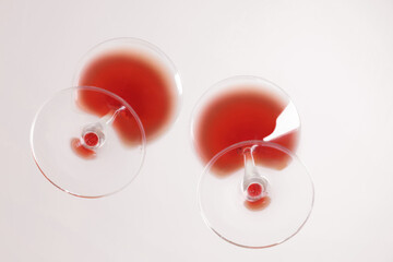 Glass with red wine, bottom view.