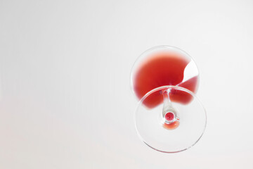 Glass with red wine, bottom view.
