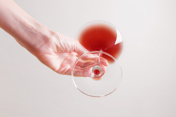 Glass with red wine, bottom view.