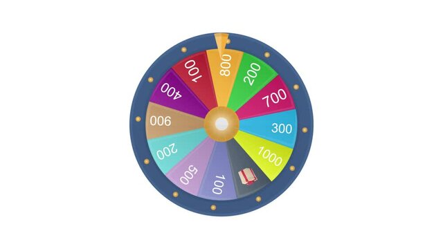Game roulette. Animation rotation of the wheel of fortune, alpha channel enabled. Cartoon