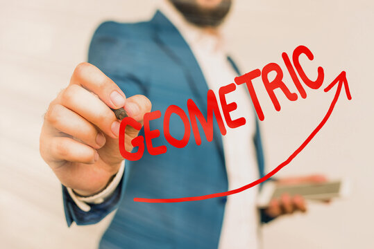 Writing note showing Geometric. Business concept for using straight or curved lines in designs and many more. Digital arrowhead curve denoting growth development concept