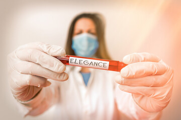 Writing note showing Elegance. Business concept for scientific precision, neatness, and simplicity of something Laboratory blood test sample for medical diagnostic analysis
