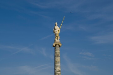 Sculpture Minerva-the ancient Roman goddess of wisdom and war, patroness of artisans, writers, actors, poets, artists, teachers, students and doctors. Daughter of the God Jupiter. Sculpture of the XVI