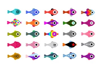 Gordijnen Gekleurde geïsoleerd op een witte achtergrond Vis vector icon set. Elk pictogram is op een afzonderlijke laag geplaatst. ©  danjazzia
