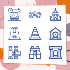 Simple set of 9 icons related to township