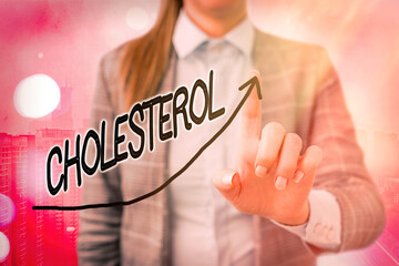 Text sign showing Cholesterol. Business photo text compound of the sterol type found in most body...