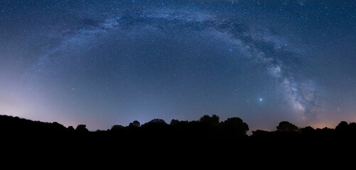 Astrophotgraphy: Milky way during evening in France. A dark night full of stars. The center of our galaxy.