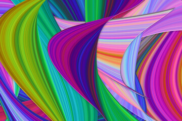 Illustration of multicolored overlapping twists and swirls. Abstract pattern.  Bright dynamic background with colorful wavy lines.