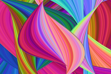 Illustration of multicolored overlapping twists and swirls. Abstract pattern.  Bright dynamic background with colorful wavy lines.