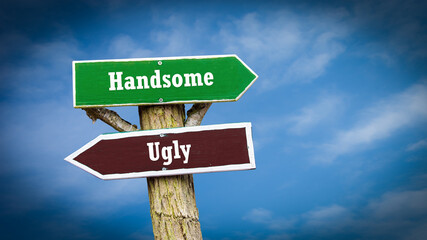 Fototapeta premium Street Sign Handsome versus Ugly