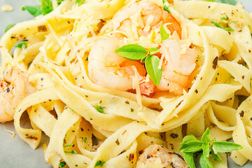 Fettuccine pasta with shrimp