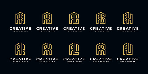 Abstract monogram logo letter a and etc business golden logo collection