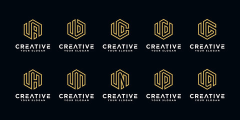 Set of creative letter u and etc logo design template