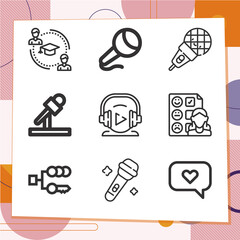 Simple set of 9 icons related to amplifier