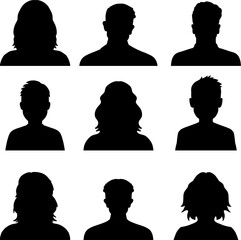 Set of hand drawn Avatar profile icon (or portrait icon), including male and female . User flat avatar icon, sign, profile people symbol