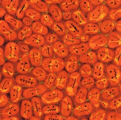 Orange Background with Halloween theme. Pattern of Cute Pumpkins.
