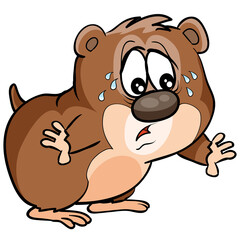 cute hamster character who is upset and crying, cartoon illustration, isolated object on white background, vector,