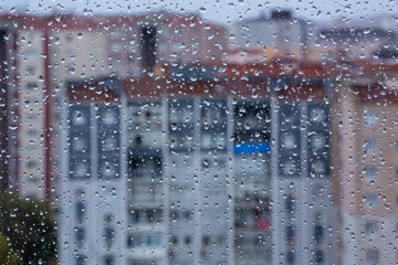 close up rain drops on glass.