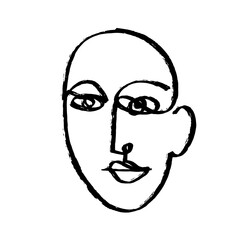 Simple hand drawn abstract line continuous face. Ink Brush drawing in the style of Abstractionism. Modern Style Black And White Poster. Vector Illustration Clipart.