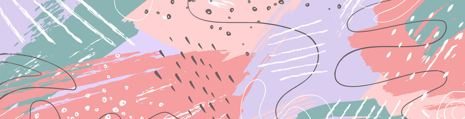 Hand drawn vector texture with stains, splashes, lines for social media posts. Abstract shapes, random elements in trendy doodle style for holiday. Trendy banner, background, template, greeting card