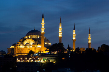 blue mosque at night