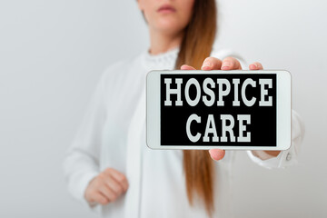 Conceptual hand writing showing Hospice Care. Concept meaning focuses on the palliation of a...