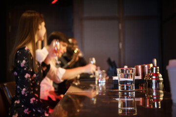 Young teen business people enjoy meeting and talking with team or friends or coworker and relax drinking coffee break