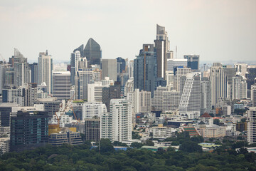 Fototapeta na wymiar Landscape of urban city building with tower of Bangkok, Thailand 2020