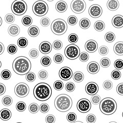 Black Petri dish with bacteria icon isolated seamless pattern on white background. Vector.