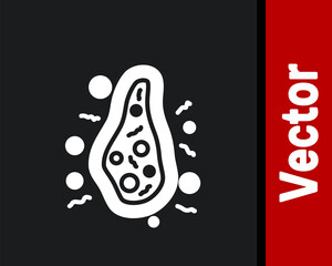 White Bacteria icon isolated on black background. Bacteria and germs, microorganism disease causing, cell cancer, microbe, virus, fungi. Vector.