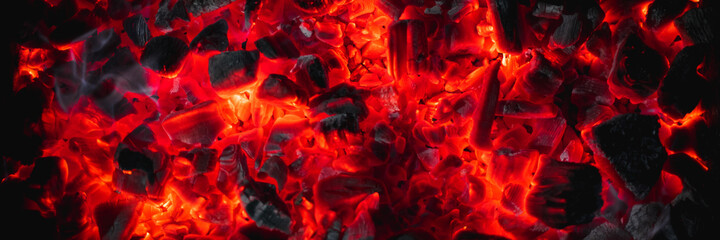 hot red coals among black ash, wallpapers for mobile devices, abstract - obrazy, fototapety, plakaty