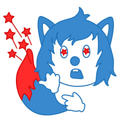 emoji with scared wolf with tail flaming and sparkling,  color vector, simplified colorful emoticon on white isolated background