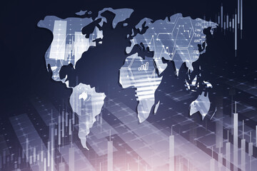 World map and financial graphs background