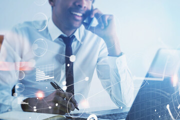 African businessman in office, network interface