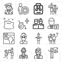 16 pack of handicapped  lineal web icons set