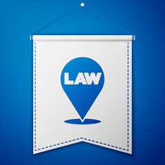 Blue Location law icon isolated on blue background. White pennant template. Vector.