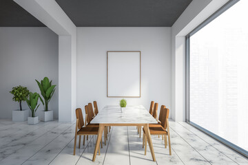 White dining room with poster