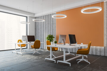 Orange and gray open space office corner