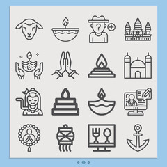 Simple set of hinduism related lineal icons.