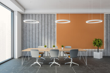 Orange and gray office meeting room