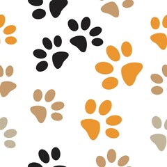 Print Hand-drawing silhouette animal paw. Vector Seamless pattern.