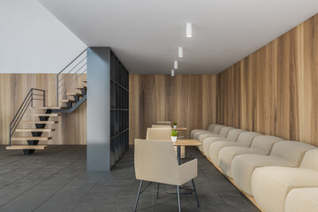 White and wooden office waiting room