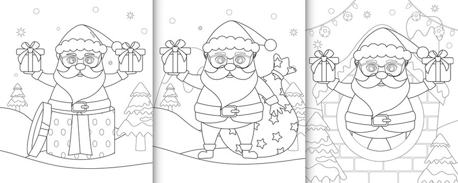 Coloring Book With Cute Santa Clause Christmas Characters