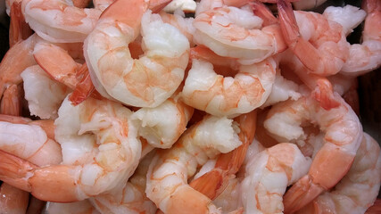 Isolated close up of peeled cooked shrimp
