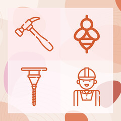 Simple set of carpenter related lineal icons