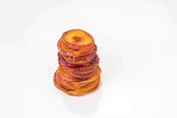 slices of dried plum on a white background. dried fruits. eco. macro.